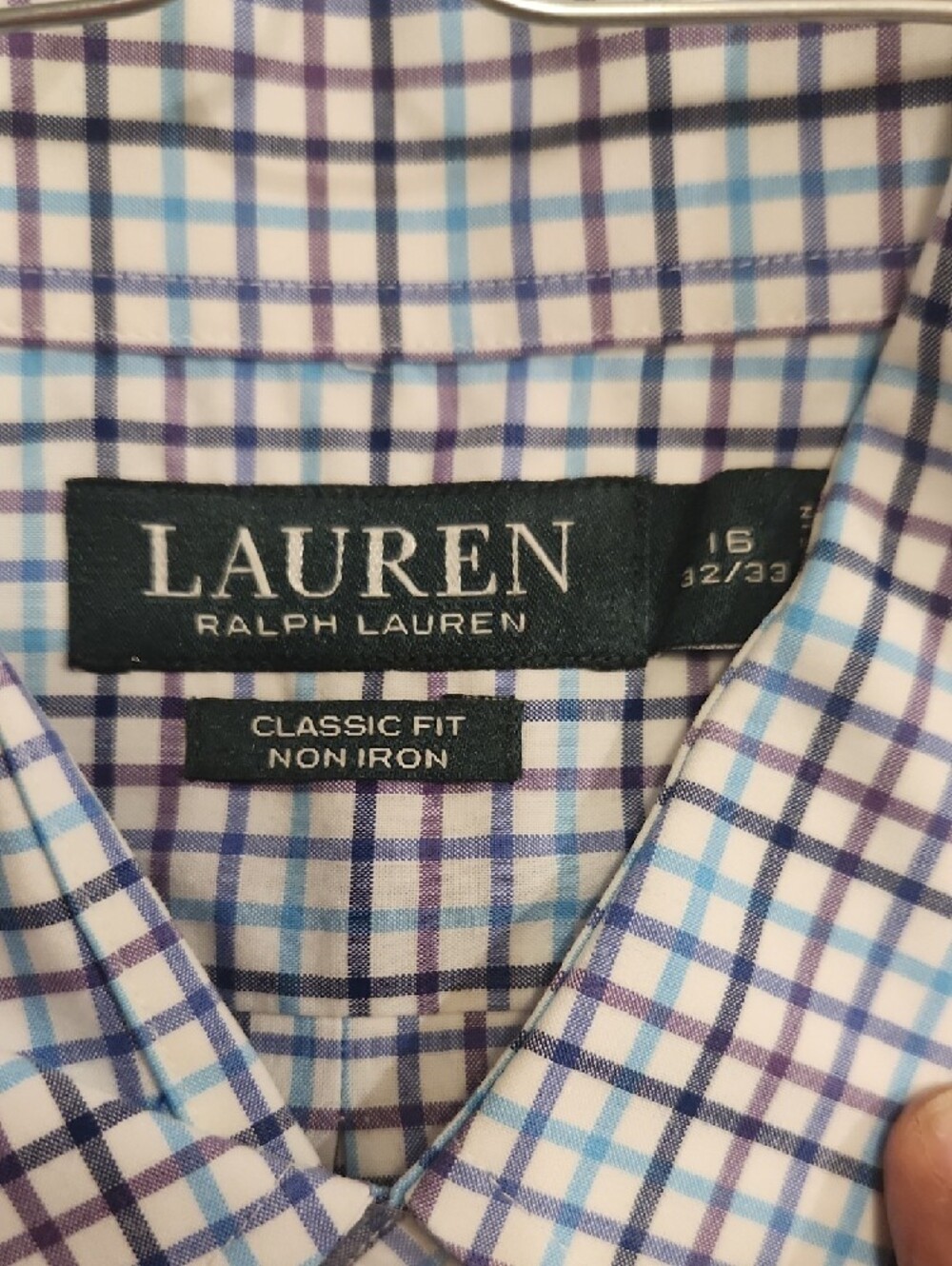 Lauren Ralph Lauren Blue and White Plaid Long-Sleeve Dress Shirt - Picture 3 of 3
